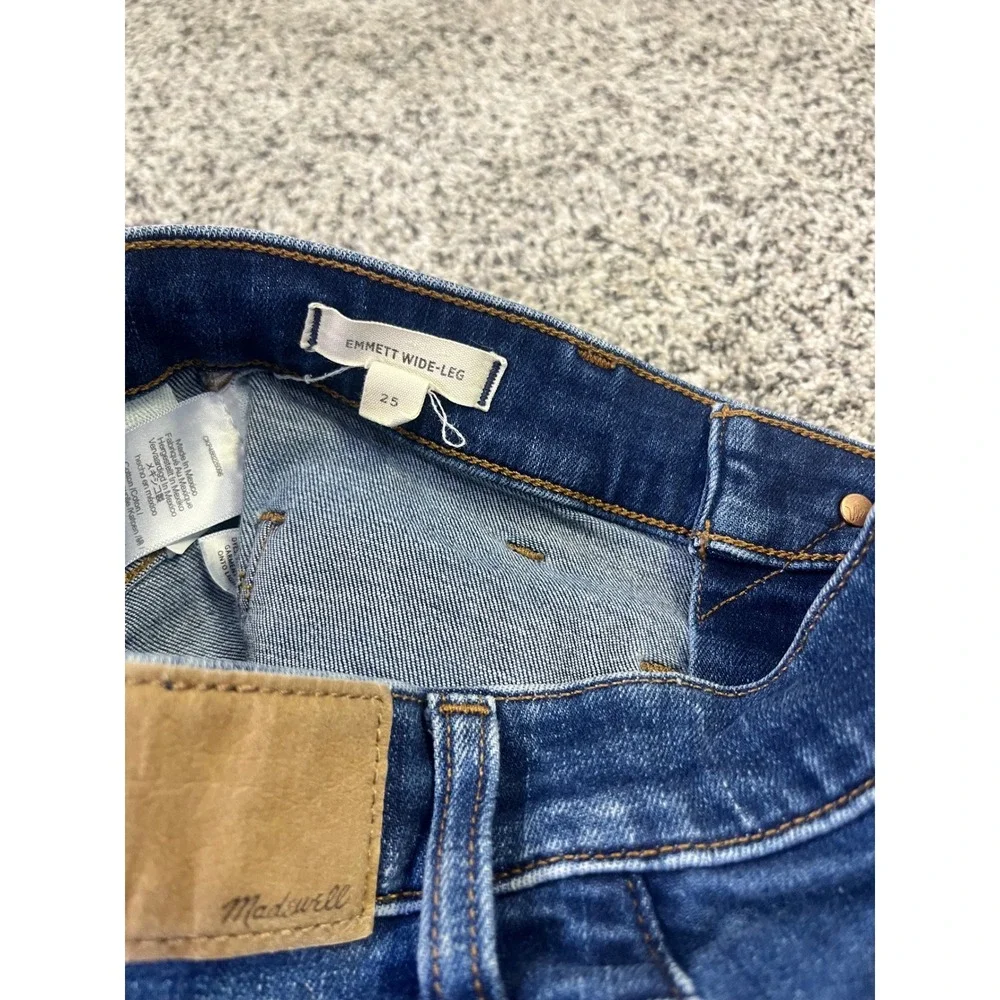 Madewell Emmett Wide-Leg Crop Jeans Blue Raw Hem Patch Pockets NR479 Womens 25